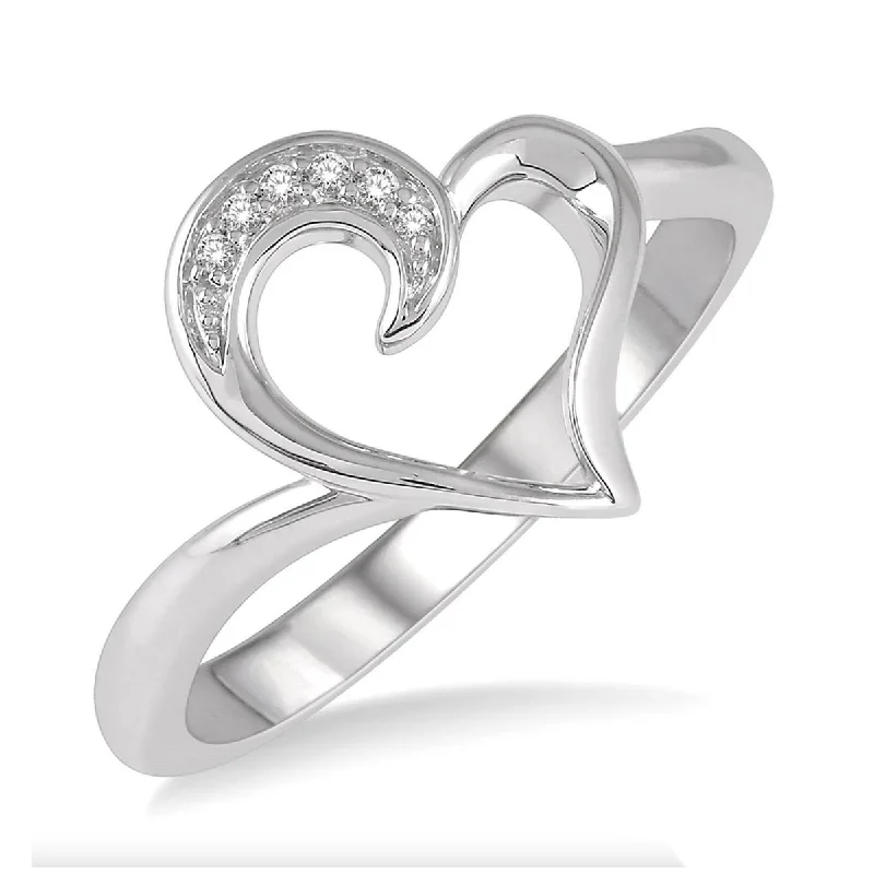 Women’s rings with etched wave band designs -Diamond Heart Ring in Sterling Silver (.03ct tw)