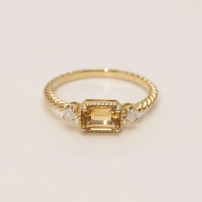 Women’s wide rings with bold amethyst gems -Emerald Cut Citrine Ring in 14kt Yellow Gold with Diamonds (1/10ct tw)