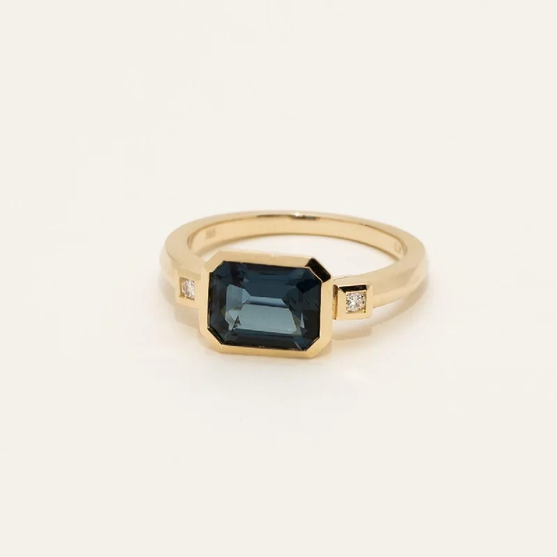 Women’s platinum rings with dazzling black diamonds -Emerald Cut London Blue Topaz Ring in 14kt Yellow Gold with Diamonds (1/20ct tw)