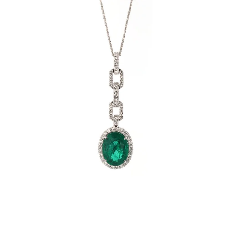 Necklaces and pendants with custom designs for a completely unique jewelry piece-Emerald & Diamond Halo Drop Pendant Necklace