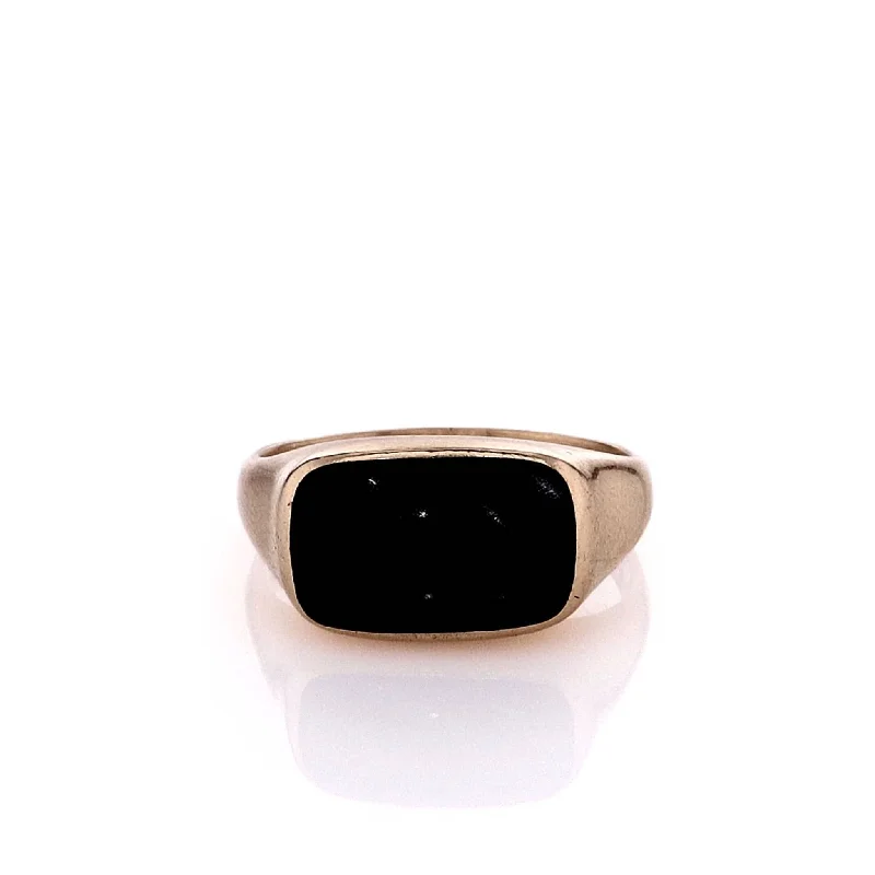 Women’s rings with polished peacock ore glow -Estate 14k Yellow Gold Black Onyx Bezel Set Polished Shank Ring