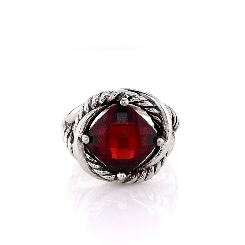 Women’s rings with butterfly motifs for whimsy -Estate David Yurman Infinity Collection Checkboard Garnet Split Shank Ring