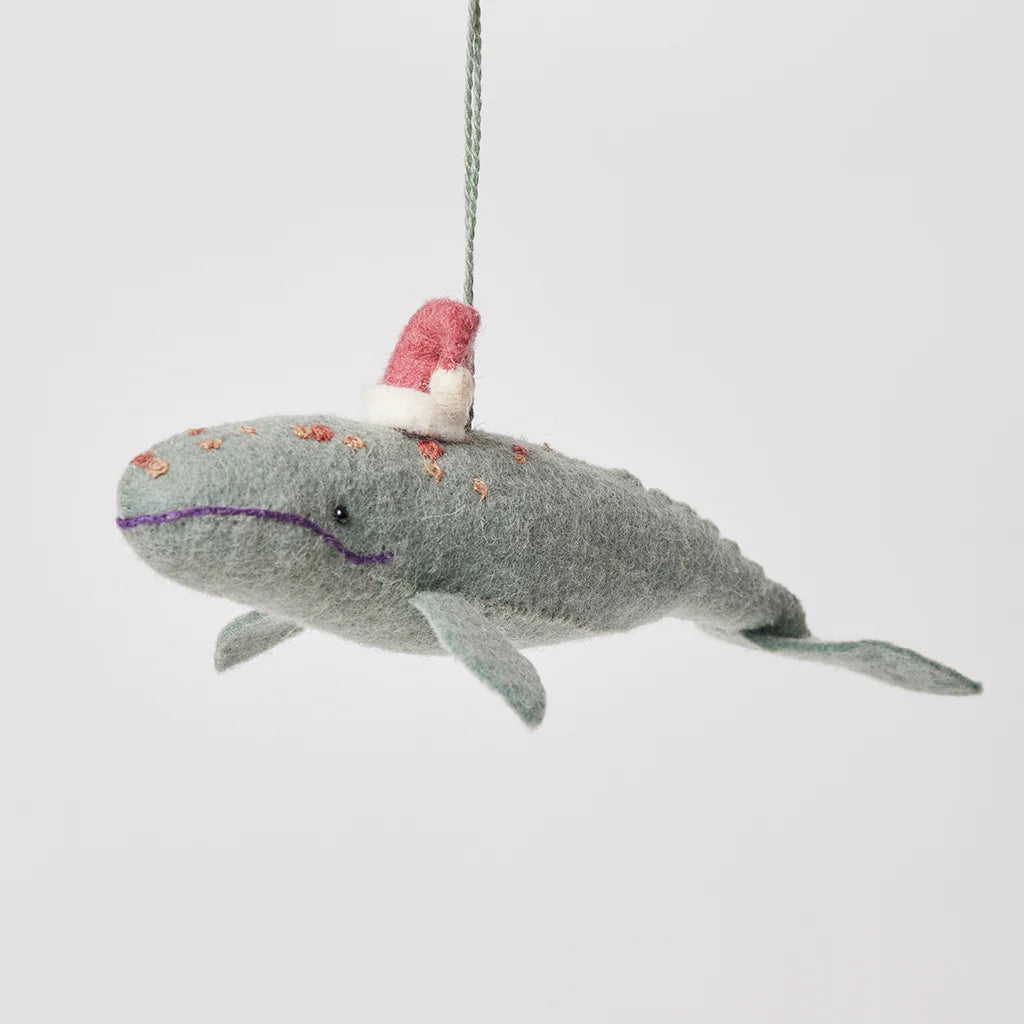 Best necklaces and pendants with heart-shaped designs for a romantic look-Fair Trade Wool Felt Santa Grey Whale Ornament