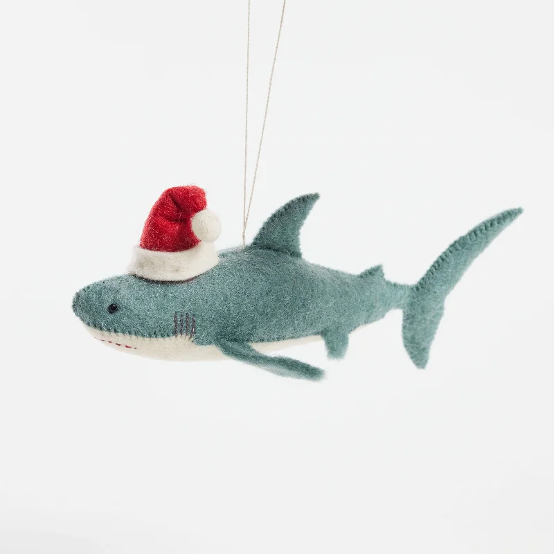 Stunning necklaces and pendants with ruby and diamond combinations for a luxurious effect-Fair Trade Wool Felt Santa Shark Ornament