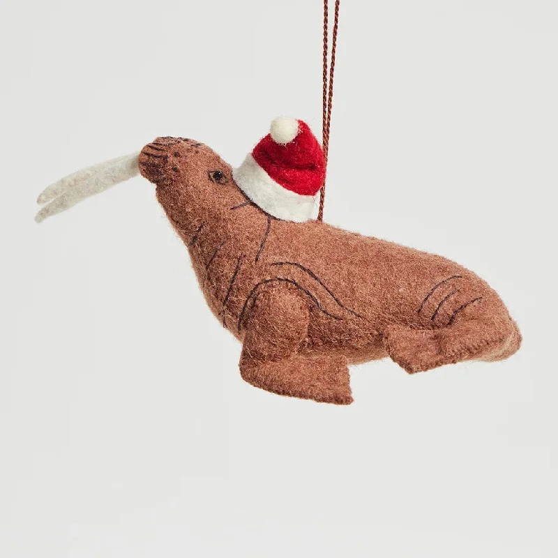 Best necklaces and pendants with sterling silver for an affordable yet stylish choice-Fair Trade Wool Felt Santa Walrus Ornament