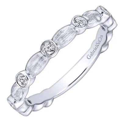 Women’s rings with raw moonstone for mystique -Gabriel Brushed Metal Station and Bezel Set Diamond Band in 14kt White Gold (1/7ct tw)