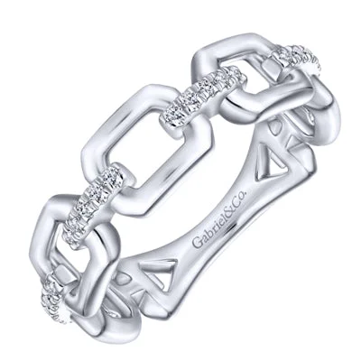 Women’s rings with carved rose quartz designs -Gabriel Chain Link Ring Band with Diamond Connectors in 14kt White Gold (1/10ct tw)