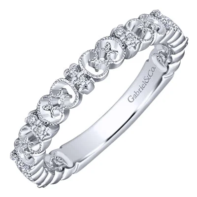 Women’s rings with pave topaz for dazzle -Gabriel Ornate Millgrain Diamond Ring in 14kt White Gold (1/7ct tw)