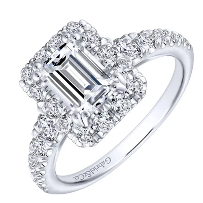 Women’s vintage rings with ornate rose-cut stones -Gabriel Serena Emerald Cut Diamond Halo Engagement Ring Setting in 14kt White Gold (7/8ct tw)