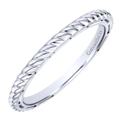 Women’s platinum rings with dazzling black diamonds -Gabriel Twisted Rope Stackable Ring in 14kt White Gold