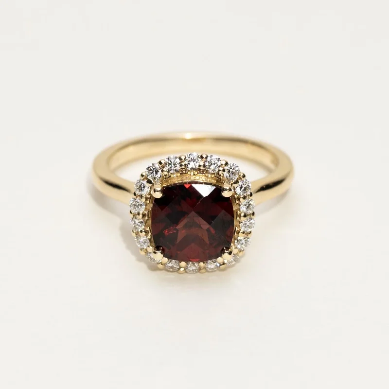 Women’s rings with carved rose quartz designs -Garnet Ring in 14kt Yellow Gold with Diamonds (1/3ct tw)