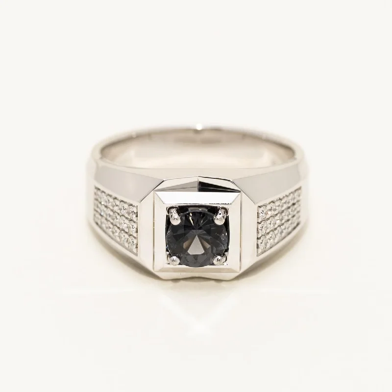 Women’s rings with engraved constellations for stars -Gray Spinel Mens Ring in 18kt White Gold with Diamonds (1/4t tw)