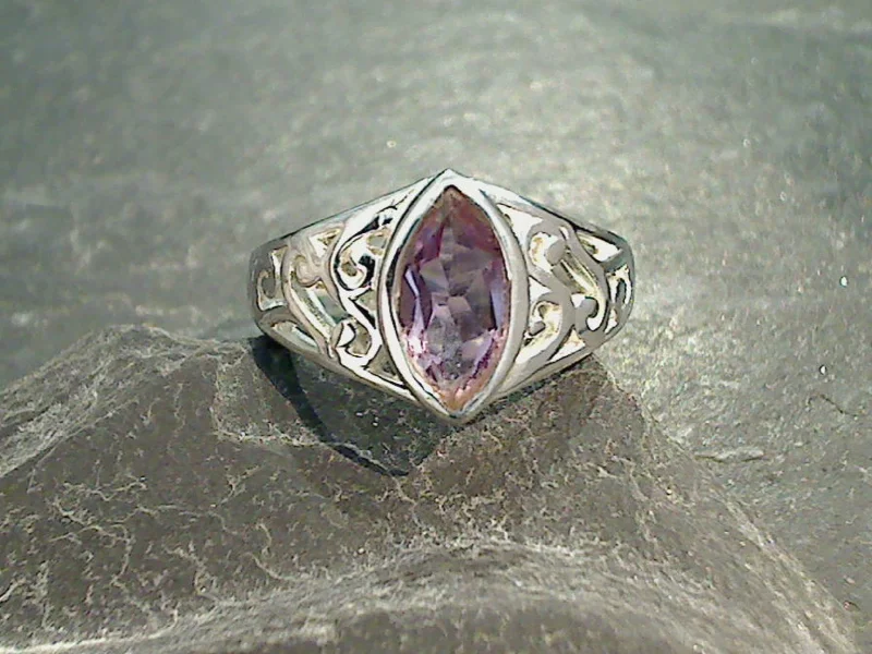 Women’s delicate rings with tiny sapphire accents -Size 7 Amethyst, Sterling Silver Ring