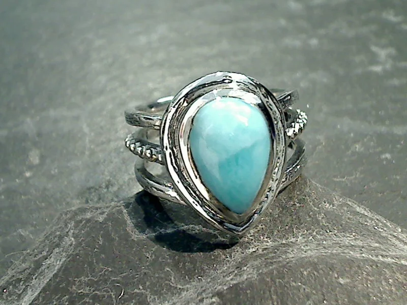 Women’s stretch rings for adjustable comfort fit -Size 8 Larimar, Sterling Silver Ring