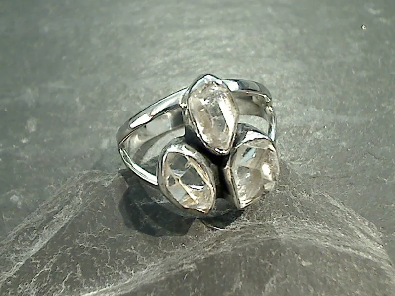 Women’s rings with rainbow moonstone for play -Size 8 Herkimer Diamond, Sterling Silver Ring