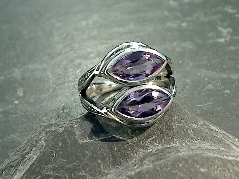 Women’s minimalist rings with polished onyx shine -Size 6 Amethyst, Sterling Silver Ring