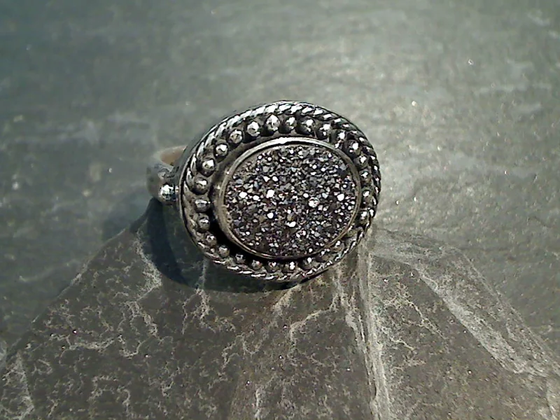 Women’s rings with hematite for metallic shine -Size 9 Druzy Quartz, Sterling Silver Ring