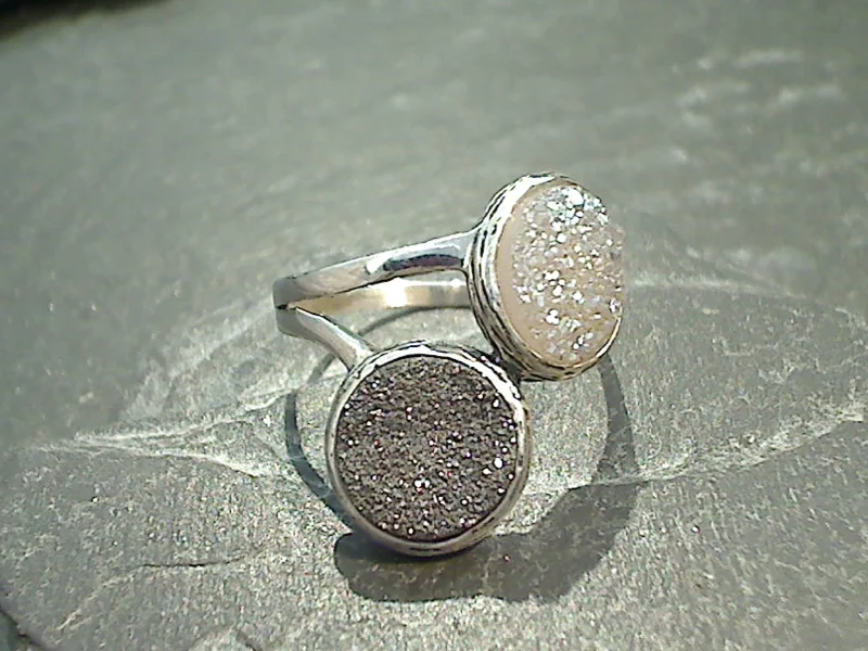 Women’s rings with raw turquoise for texture -Size 10 Druzy Quartz, Sterling Silver Ring