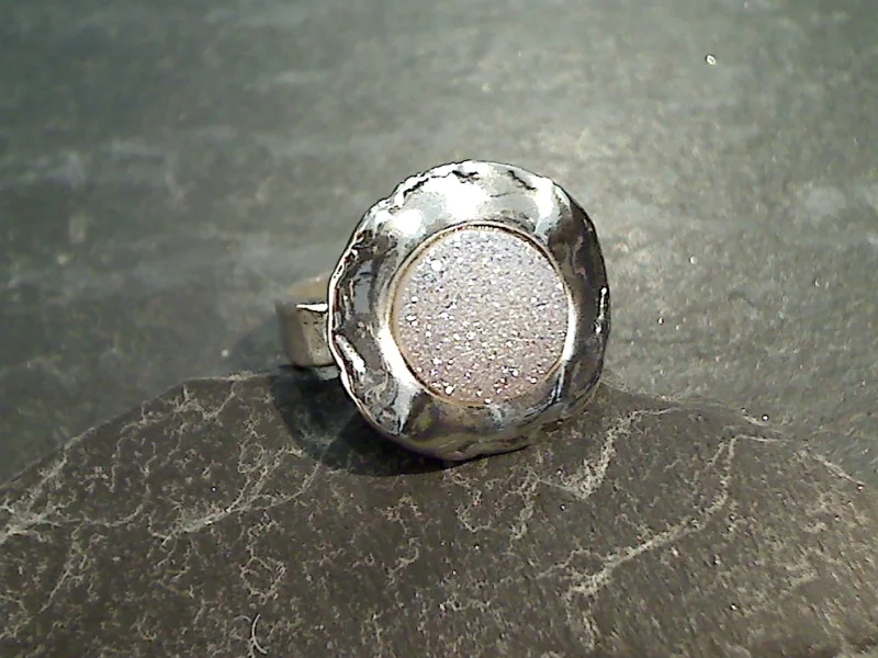 Women’s rings with star sapphire for glow -Size 8 Druzy Quartz Sterling Silver Ring