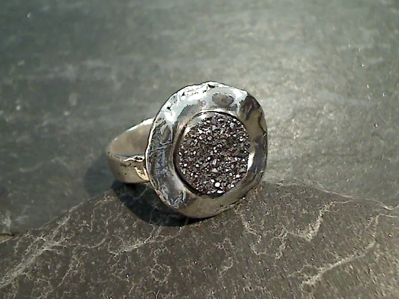 Women’s rings with vintage claw prong settings -Size 7 Druzy Quartz Sterling Silver Ring