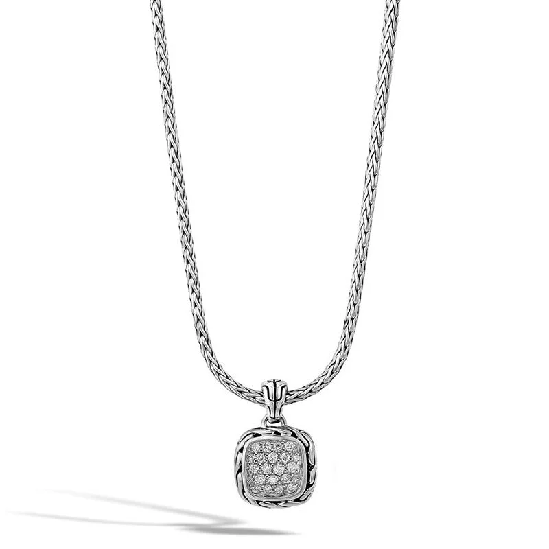 Best necklaces and pendants with butterfly pendants for a delicate, light style-John Hardy Classic Chain Silver Diamond Pavé Square Pendant