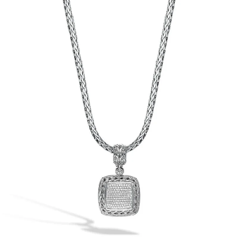 Best necklaces and pendants with matching earrings for a coordinated, elegant look-John Hardy Classic Chain Square Pendant with Diamond Pavé