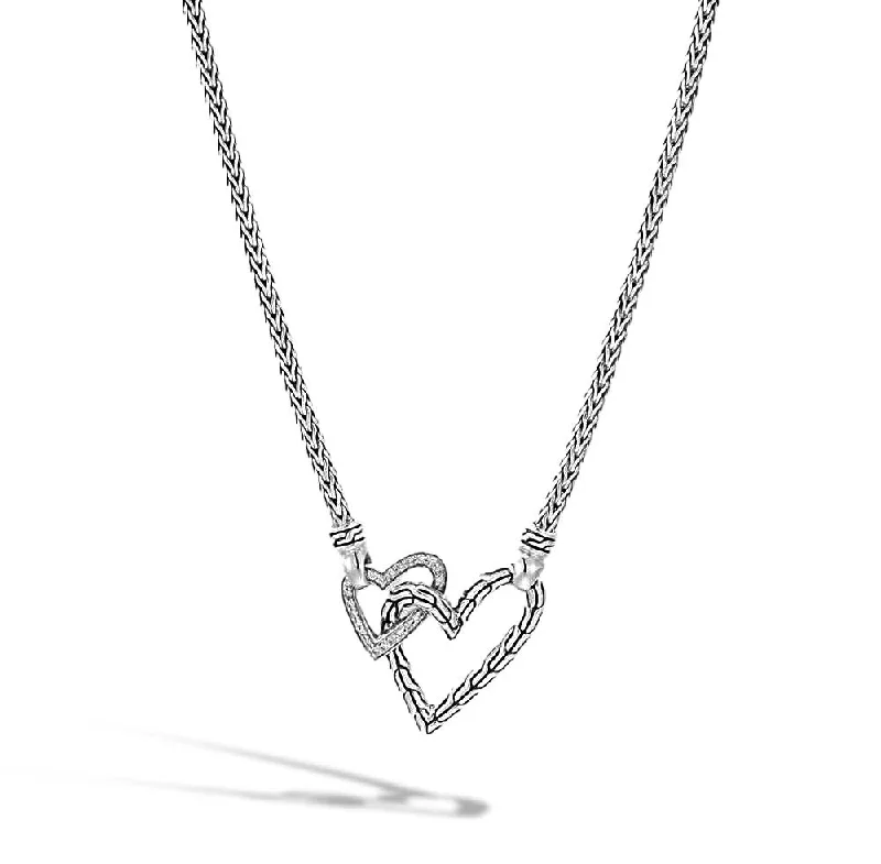 Best necklaces and pendants for everyday wear with minimalist designs-John Hardy Manah Silver Diamond Pave Double Heart Necklace