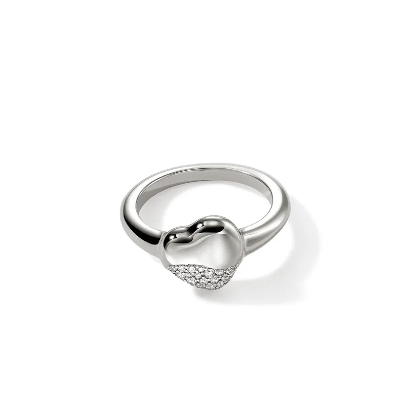 Women’s rings with faceted rose quartz shine -John Hardy Pebble Collection Diamond Pave Heart Ring in Sterling Silver (1/5ct tw)