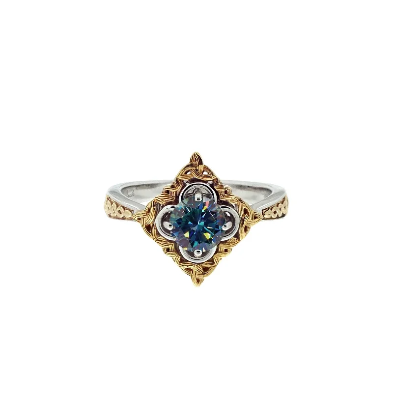 Women’s vintage rings with ornate rose-cut stones -Keith Jack Celestial Mystic Blue Moissanite Ring in Sterling Silver and 10kt Yellow Gold (size 7)