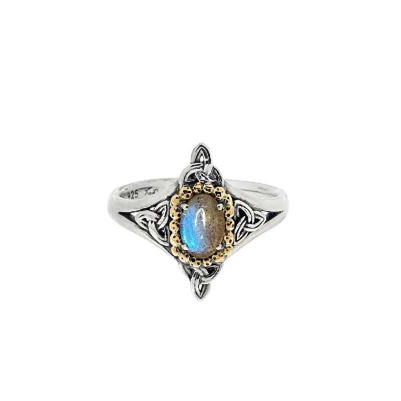 Women’s custom rings with engraved love messages -Keith Jack Celestial Oval Labradorite Ring in Sterling Silver and 10kt Yellow Gold (size 7)