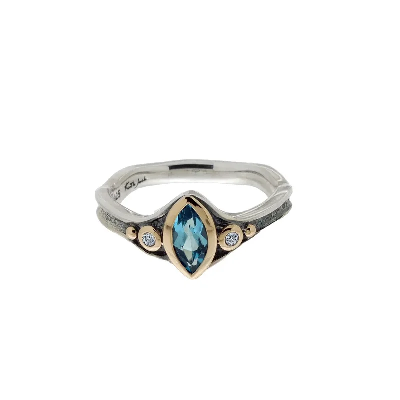 Women’s layered rings with mixed gemstone bands -Keith Jack Rocks n Rivers Marquise Swiss Blue Topaz Ring in Sterling Silver and 10kt Yellow Gold with Cubic Zirconia (size 7)