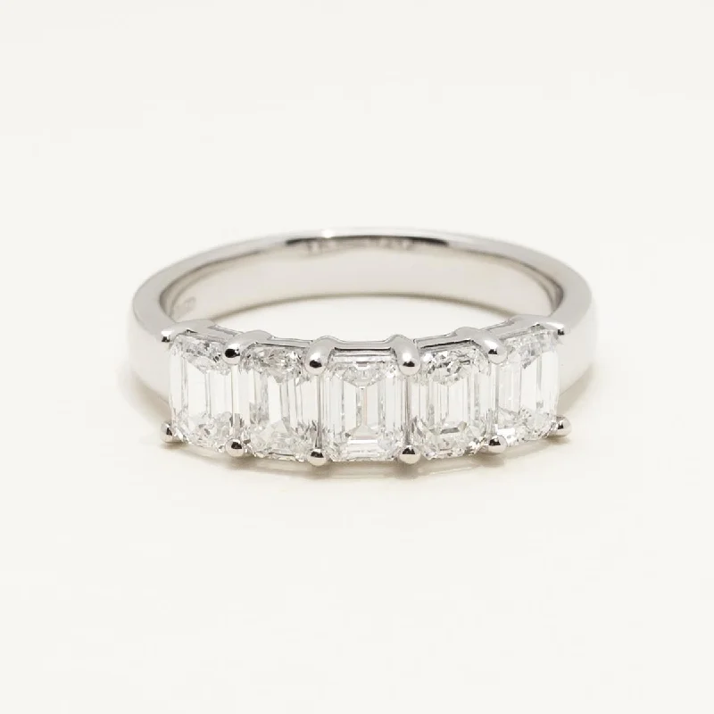 Women’s rings with faceted fluorite for hues -Lab Grown Five Stone Emerald Cut Diamond Band in 14kt White Gold (2ct tw)