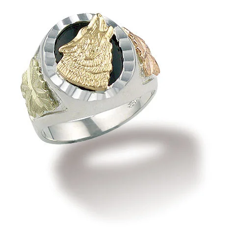 Women’s layered rings with mixed gemstone bands -Landstrom's Black Hills Gold Sterling Silver Wolf Ring