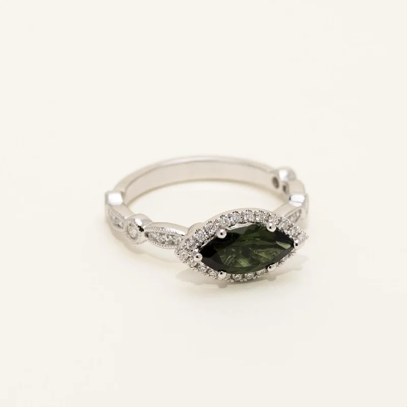 Women’s rings with citrine stones for warmth -Maine Green Tourmaline Marquise Ring in 14kt White Gold with Diamonds (3/8ct tw)