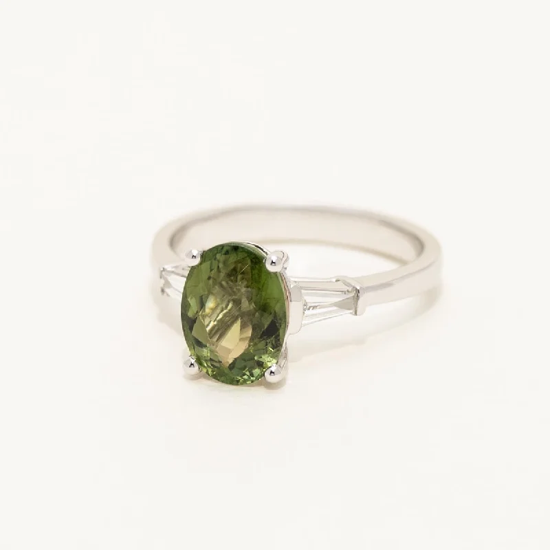 Women’s rings with aquamarine gems for calm -Maine Green Tourmaline Oval Ring in 14kt White Gold with Diamonds (1/7ct tw)