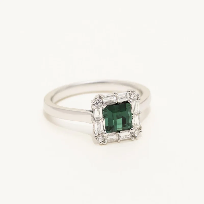 Women’s rings with peacock ore for iridescence -Maine Green Tourmaline Princess Cut Ring in 14kt White Gold with Diamonds (1/3ct tw)