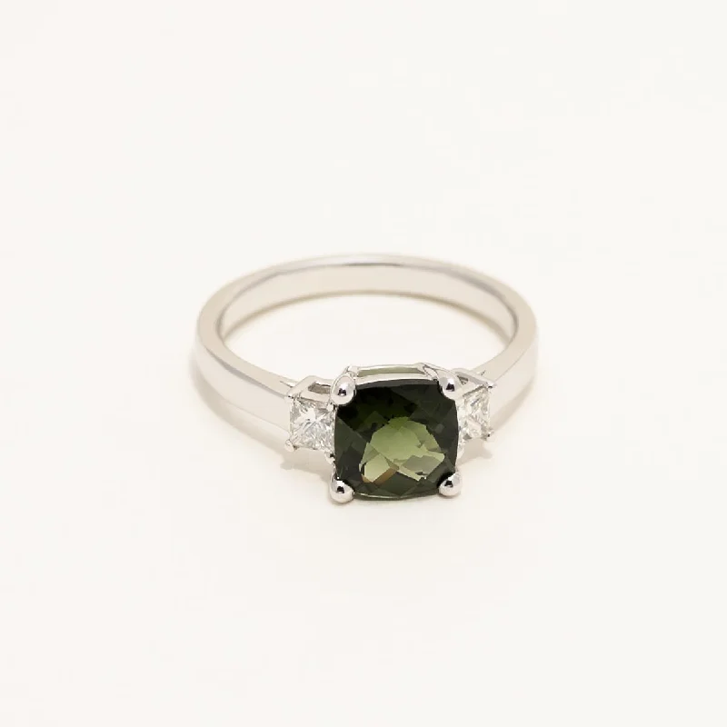 Women’s rings with raw moonstone for mystique -Maine Green Tourmaline Ring in 14kt White Gold with Diamonds (1/4ct tw)