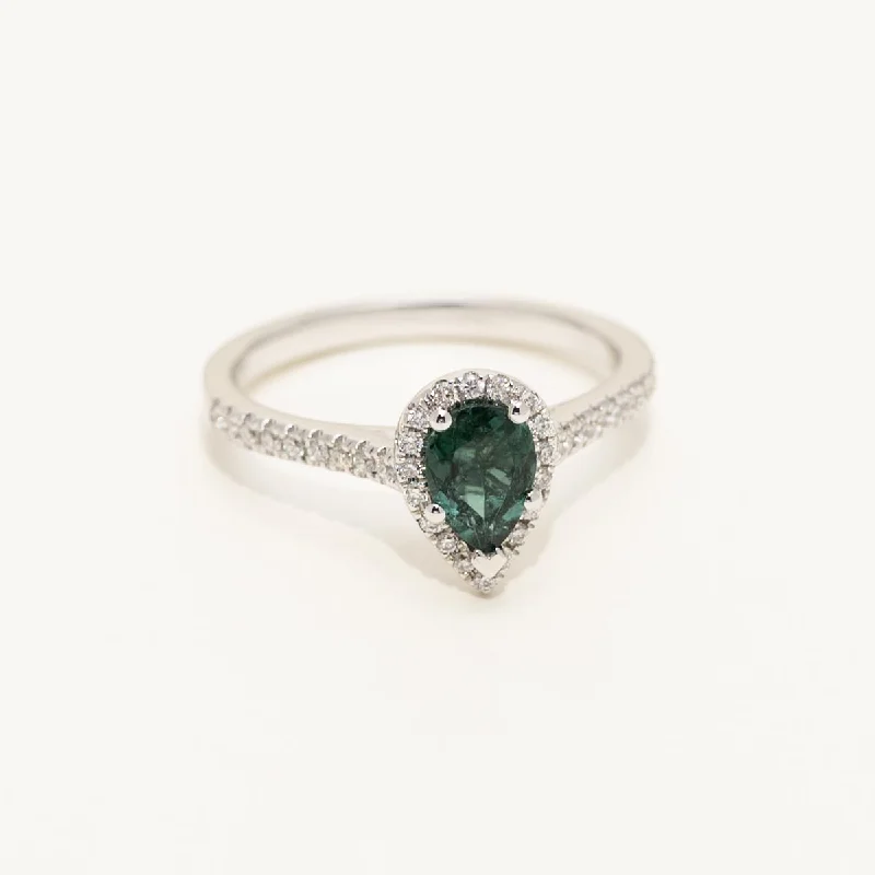 Women’s rings with brushed gold for subtlety -Maine Green Tourmaline Ring in 14kt White Gold with Diamonds (1/5ct tw)