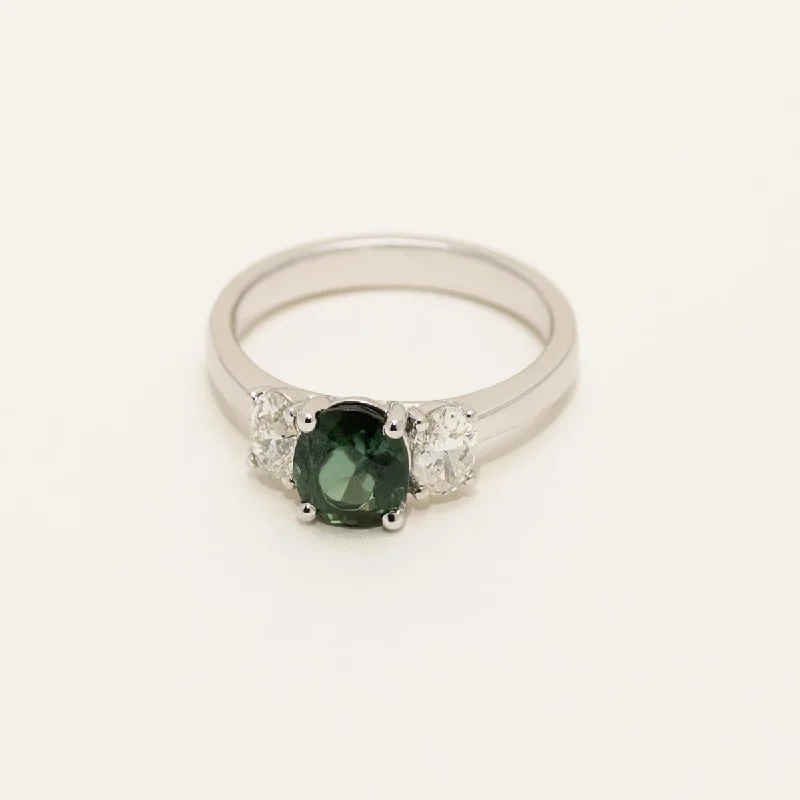 Women’s promise rings with subtle star engravings -Maine Green Tourmaline Ring in 14kt White Gold with Diamonds (5/8ct tw)