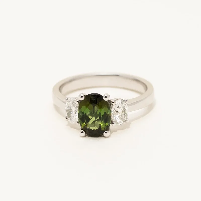 Women’s custom rings with engraved love messages -Maine Green Tourmaline Ring in 14kt White Gold with Diamonds (5/8ct tw)