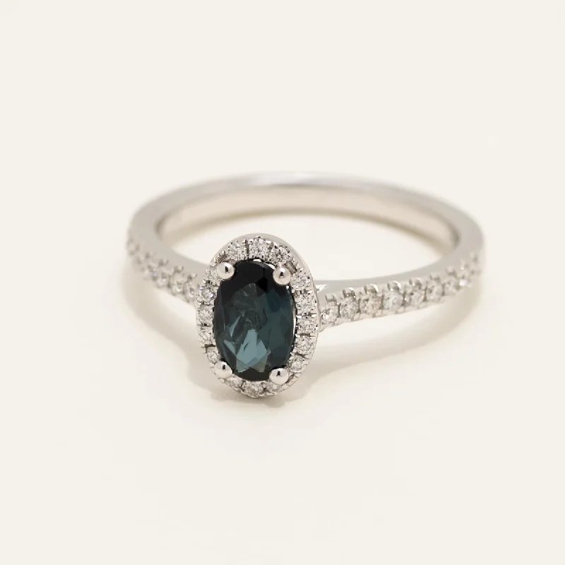 Women’s stretch rings for adjustable comfort fit -Maine Indicolite Tourmaline Ring in 14kt White Gold with Diamonds (1/4ct tw)