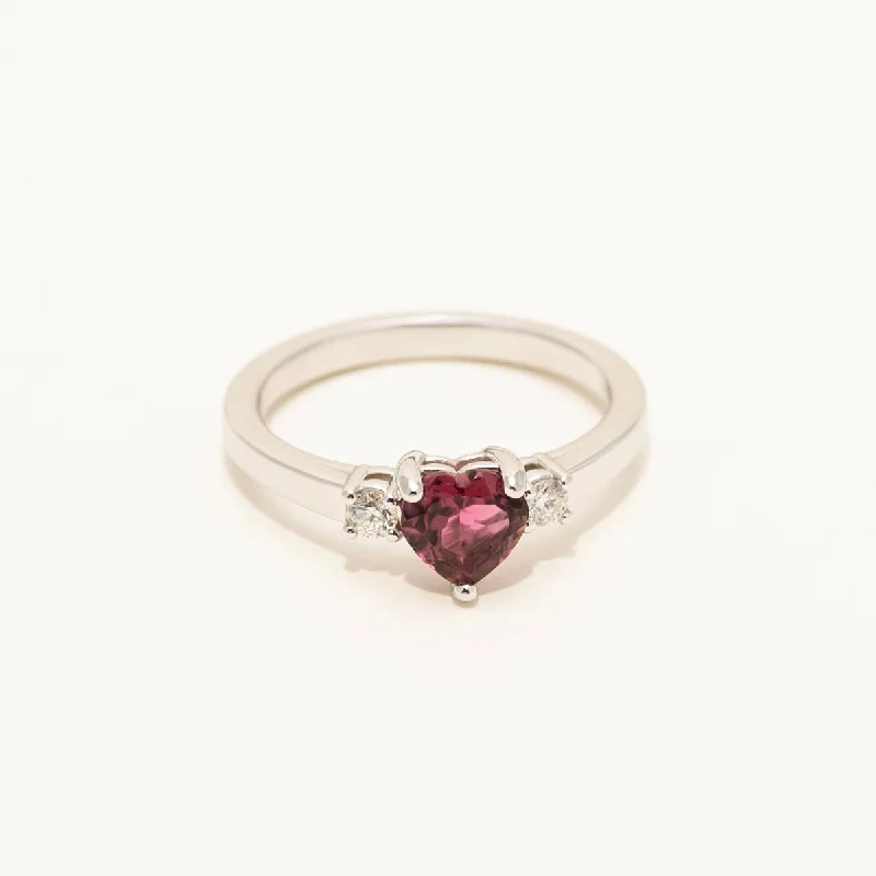 Women’s statement rings with large coral gems -Maine Pink Tourmaline Heart Ring in 10kt White Gold with Diamonds (1/10ct tw)