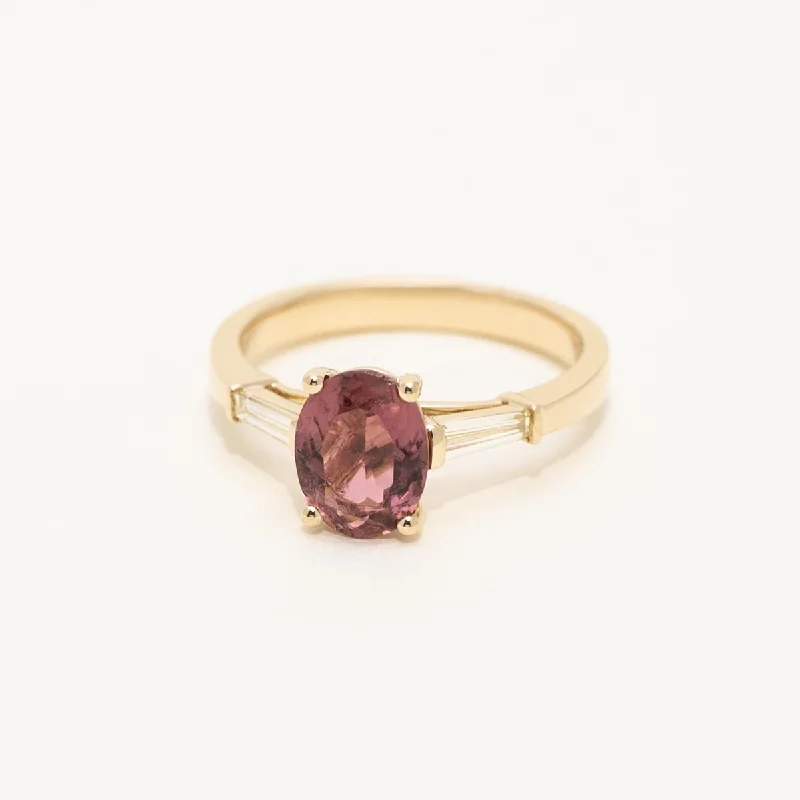 Women’s bridal rings with diamond halo settings -Maine Pink Tourmaline Oval Ring in 14kt Yellow Gold with Diamonds (1/4ct tw)