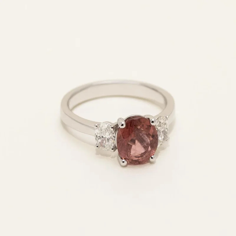 Women’s artisan rings with raw garnet texture -Maine Pink Tourmaline Ring in 14kt White Gold with Diamonds (5/8ct tw)