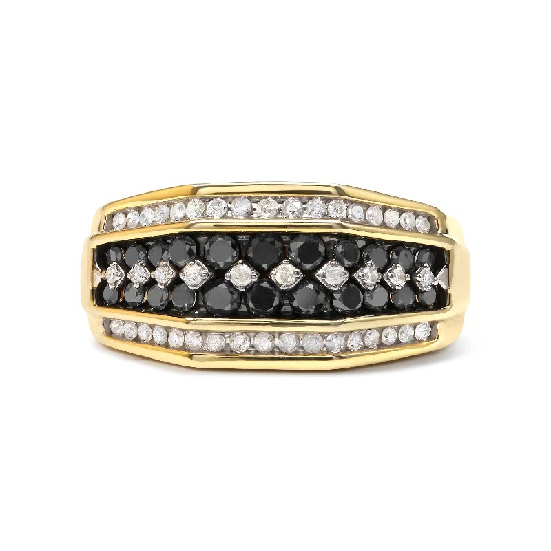 Women’s rings with tiger eye band warmth -Men's 10K Yellow Gold 1 1/2 Cttw White and Black Treated Diamond Cluster Ring