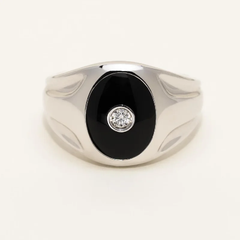 Women’s rings with fluorite stones for hues -Mens Black Onyx and Diamond Ring in Sterling Silver (1/10ct)