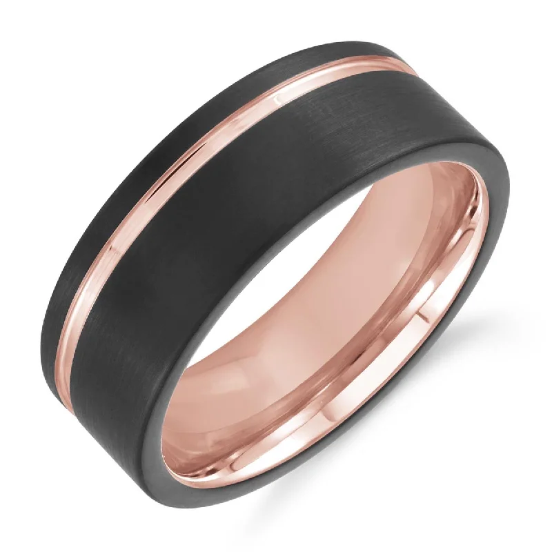 Beautiful necklaces and pendants with diamond halo settings for extra brilliance-Mens Wedding Band in Black and Rose Tungsten (8mm)