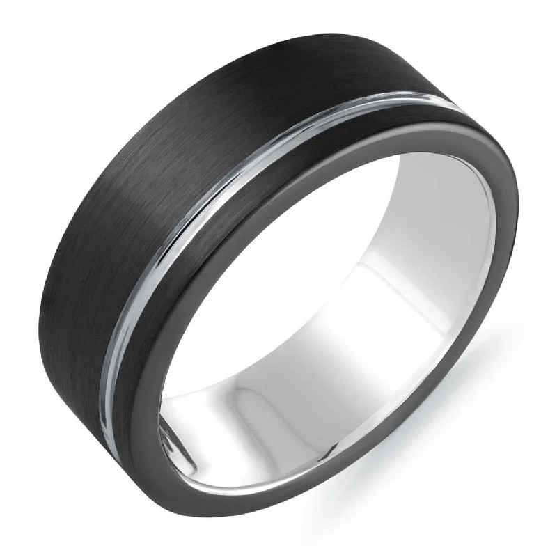 Best necklaces and pendants with art deco elements for a vintage, glamorous design-Mens Wedding Band in Black and White Tungsten (8mm)