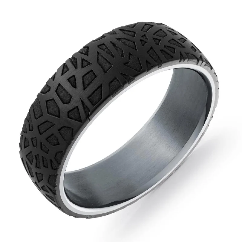 Necklaces and pendants with lotus flower designs for a spiritual, peaceful vibe-Mens Wedding Band in Tantalum and Carbon Fiber (7mm)