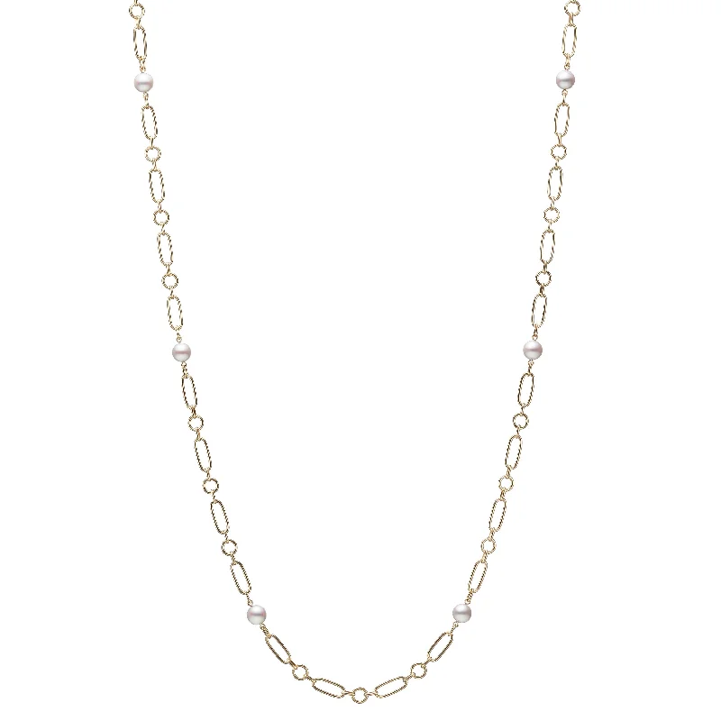 Best necklaces and pendants with intertwined designs for a symbol of unity-Mikimoto 18K Yellow Gold 6.5mm Akoya Pearl Station Chain Necklace